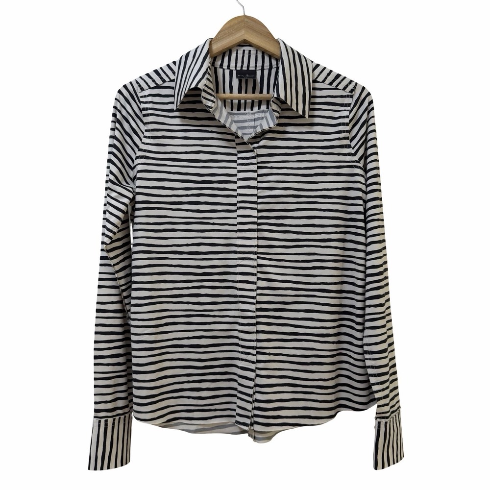 Belyn Key Womens Stripe Athletic Golf Top Size S Black Outdoor Pickleball Tennis
